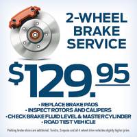 2-Wheel Brake Service $129.95 Replace pads, inspect rotors, more.