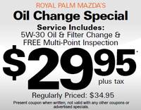 Oil Change Special  $ 29.95 5W-30 Oil & Filter Change  plus a FREE Multi-point Inspection